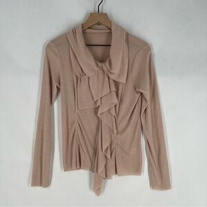 Elegant Lightweight Cotton Blend Ballet Pink Ruffle Zip Front Cardigan Size‎ M